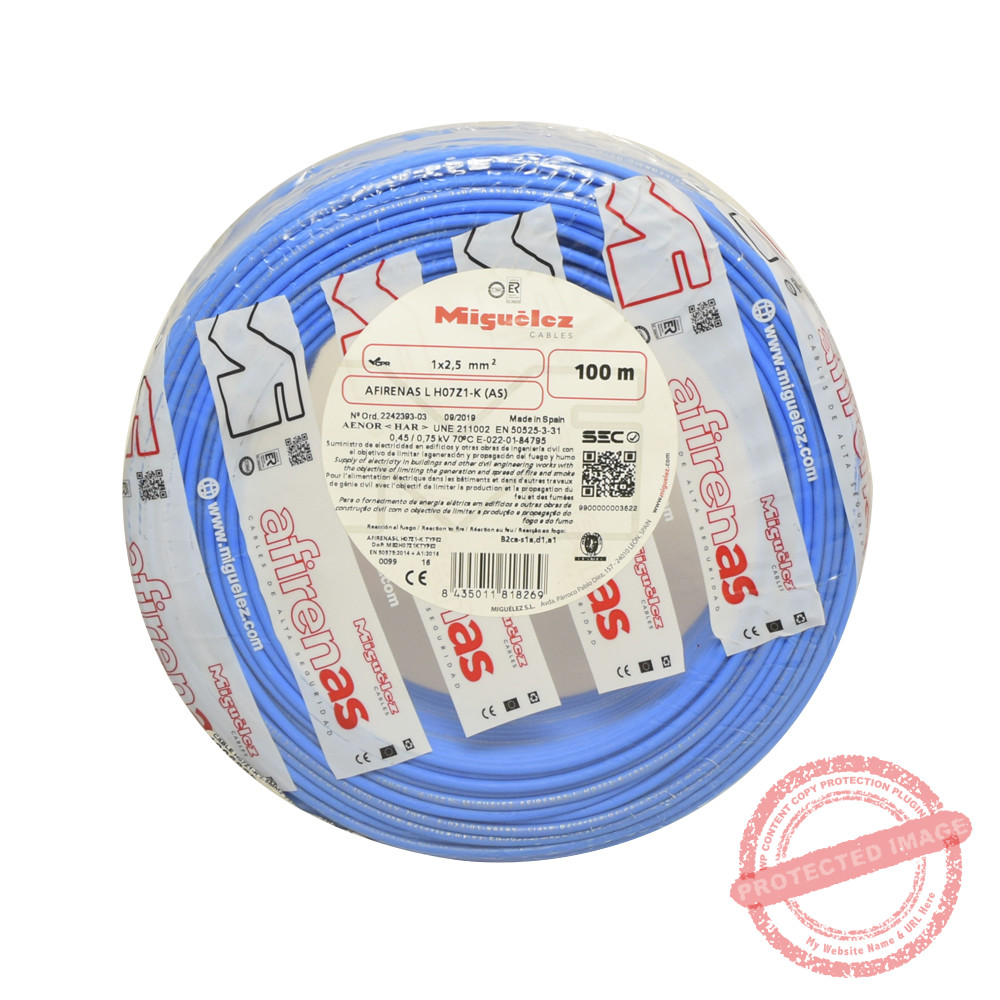 Cable H07Z1-K 1.5mm2, 450/750V libre de halógeno azul, clase 5, x rollo
