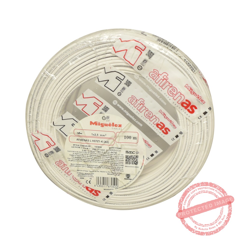 Cable H07Z1-K 2.5mm2, 450/750V libre de halógeno blanco, clase 5, x rollo