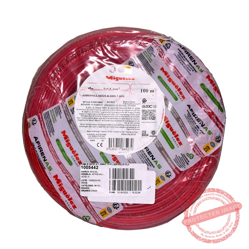 Cable H07Z1-K 6mm2, 450/750V libre de halógeno rojo, clase 5, x rollo