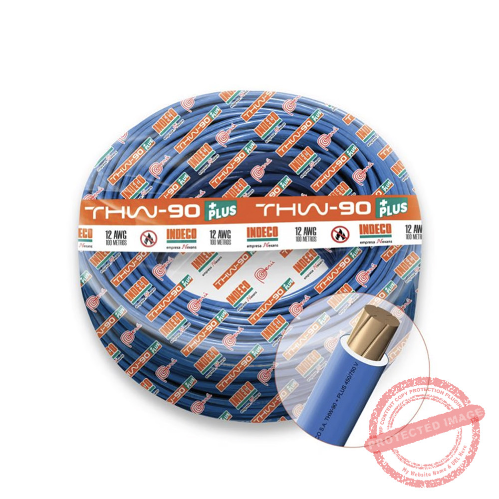 Cable THW-90+Plus 12AWG 750V aislamiento PVC azul, clase 2, x rollo