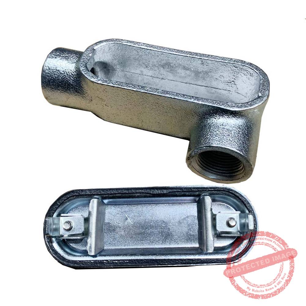 Caja Condulet hierro tipo LL 1 1/2¨, tapa+empaque, galvanizado en caliente, UL