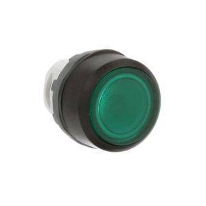 Pulsador Luminoso rasante LED verde 230VAC 22mm 1NA plástico negro