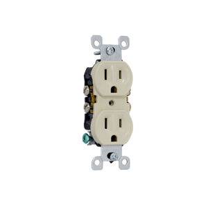 Tomacorriente doble 2x15A+T uso residencial NEMA 5-15R marfil