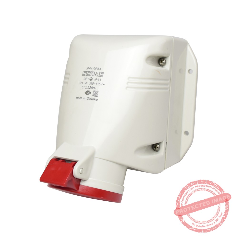 Tomacorriente p/adosar industrial 2x32A+T 415V IP44 9h Optima