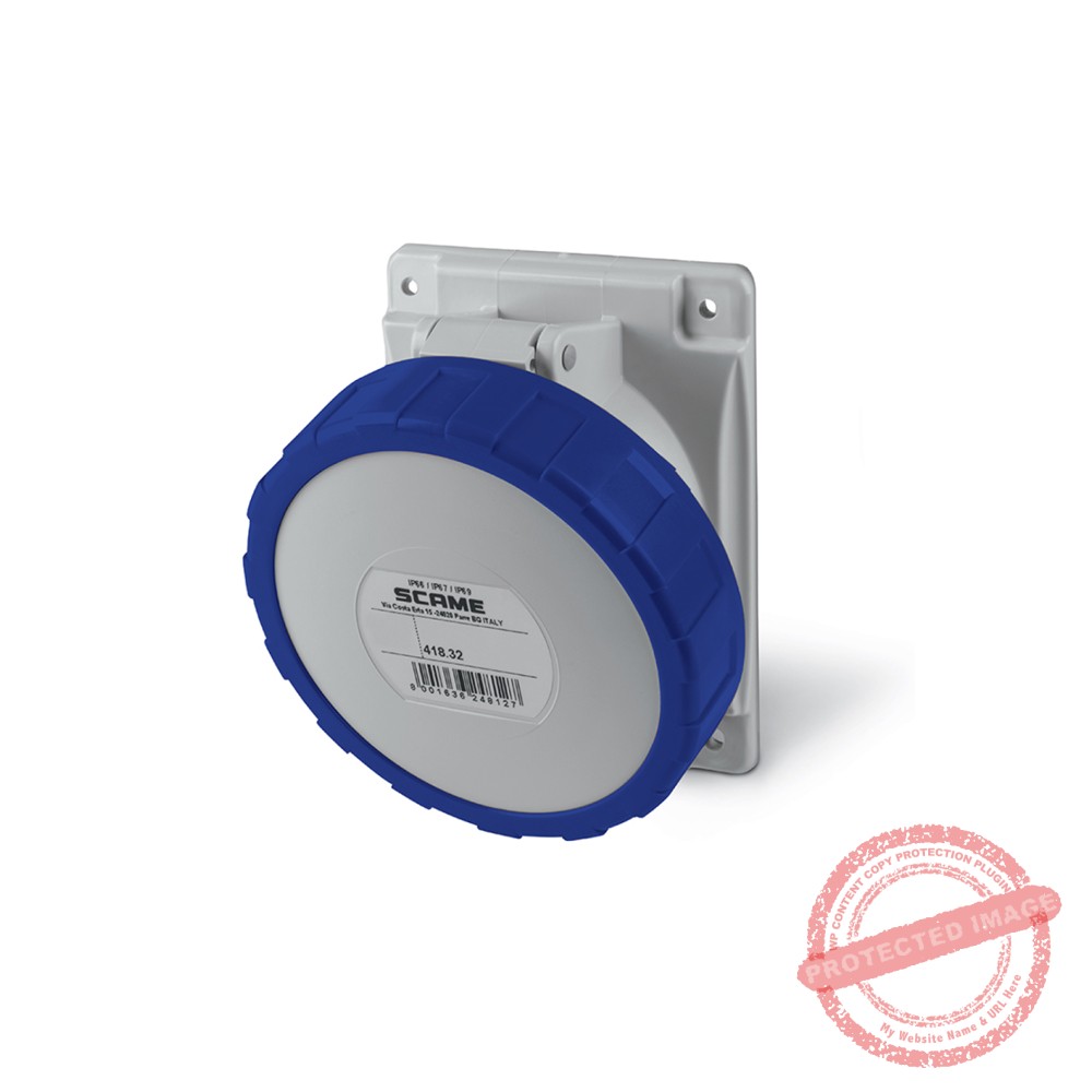 Tomacorriente p/empotrar inclinado 2x32A+T 250V IP67 6h Optima