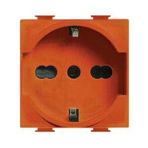 Tomacorriente p/empotrar Schuko 2 módulos naranja Matix