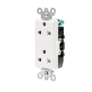 Tomacorriente universal doble 2x15A+T 250V blanco c/placa Decora